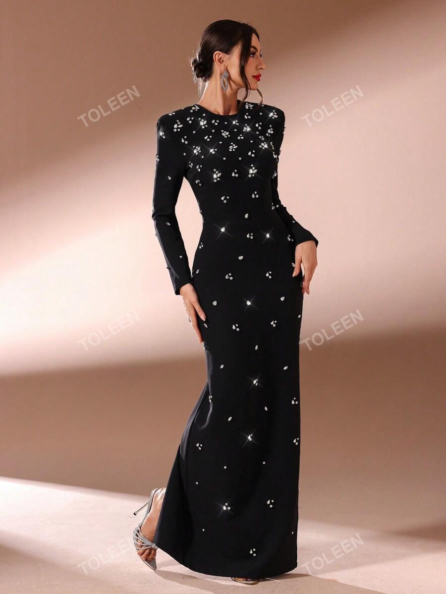 TOLEEN CZARNA MAXI SUKIENKA ZDOBIENIE PK01__M