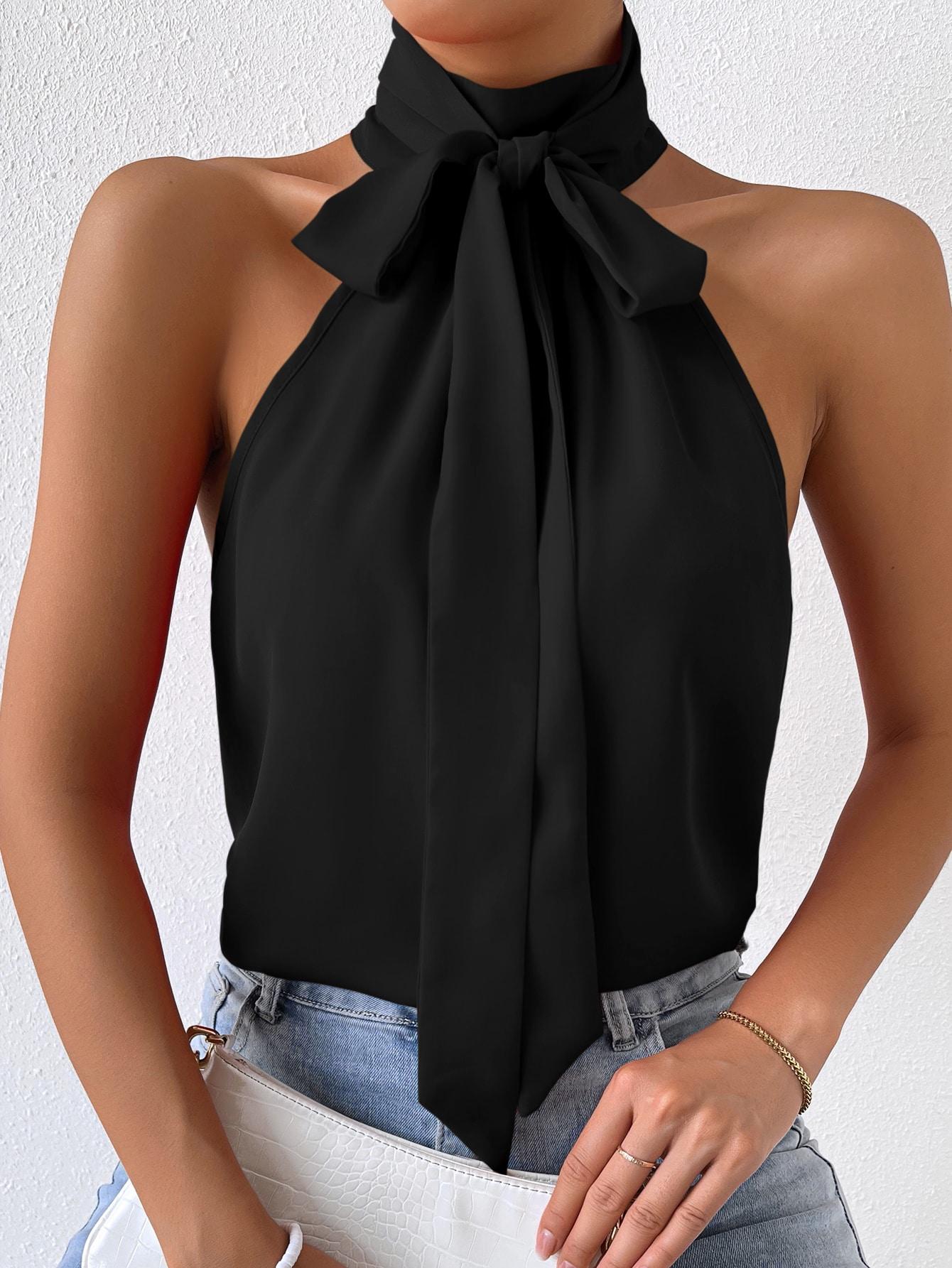 SHEIN CZARNY TOP WIĄZANIE S06__S