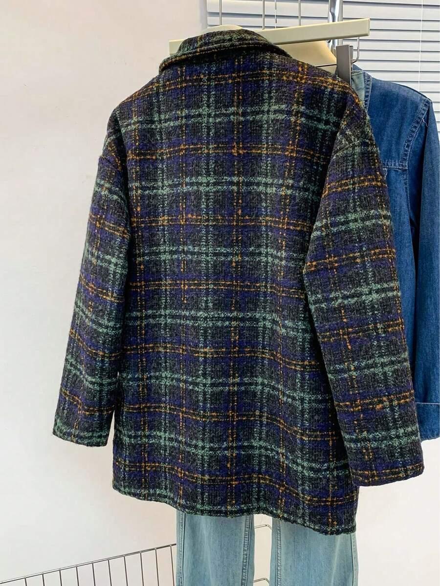 SHEIN PŁASZCZ WZÓR KRATKA GUZIKI W01__L