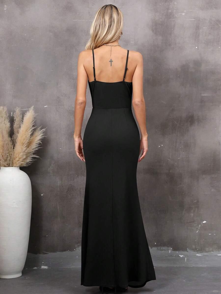 SHEIN CZARNA MAXI SUKIENKA ROZCIĘCIE S09__S