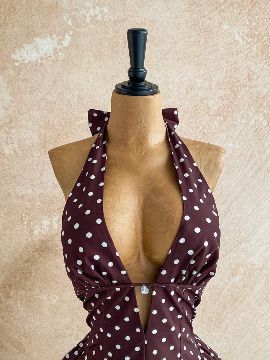 SHEIN BRĄZOWA SUKIENKA MINI GROSZKI S06__S