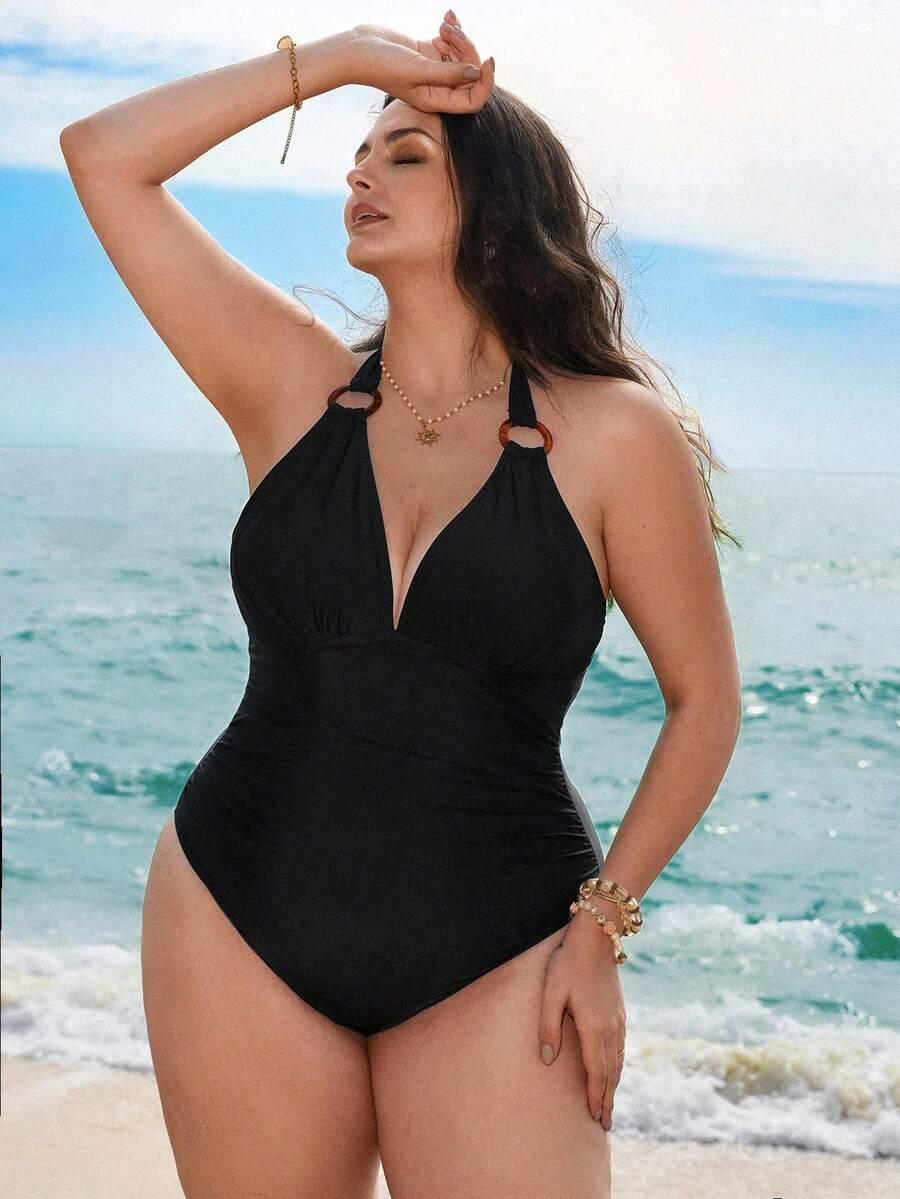 SHEIN CZARNY JEDNOCZĘŚCIOWY STRÓJ KĄPIELOWY S09__XXL