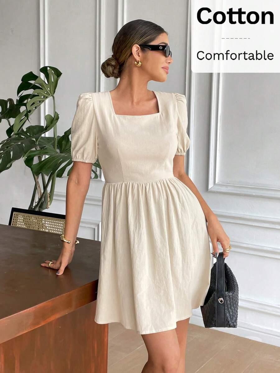 SHEIN BEŻOWA MINI SUKIENKA WIĄZANIE S06__M