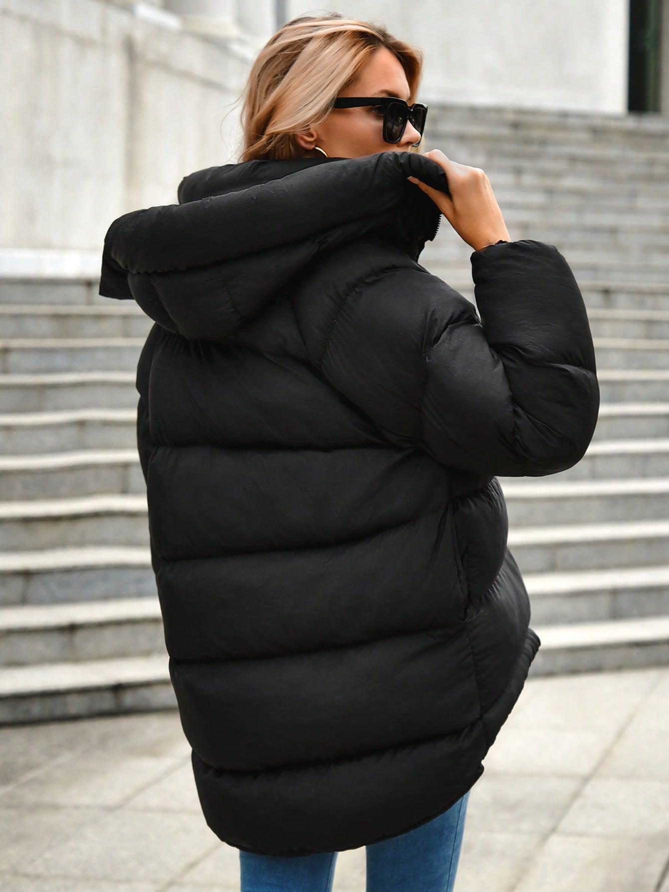 SHEIN CZARNA PIKOWANA KURTKA KAPTUR W01__S
