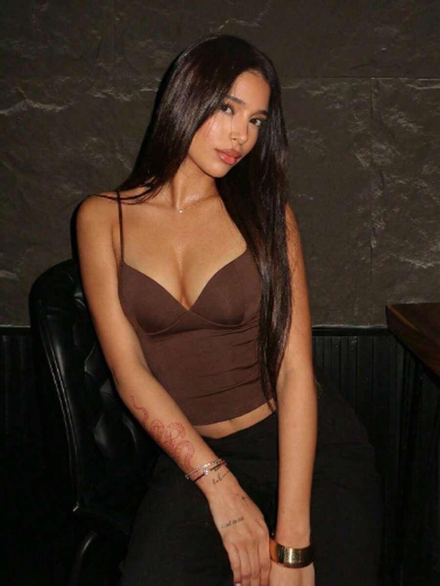 SHEIN BRĄZOWY TOP NA RAMIĄCZKACH S06__S
