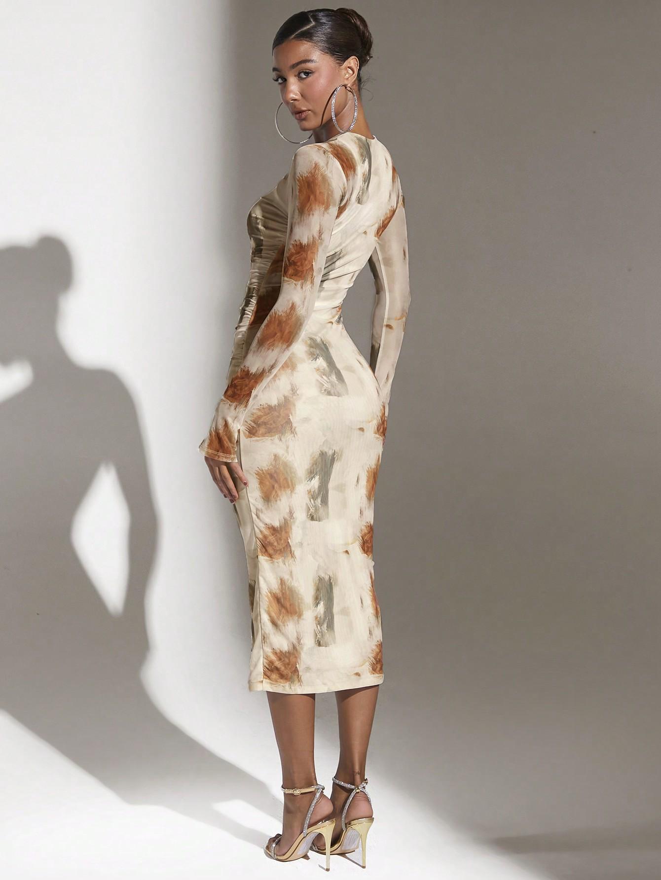 SHEIN MIDI SUKIENKA Z DŁUGIM RĘKAWEM S06__XS