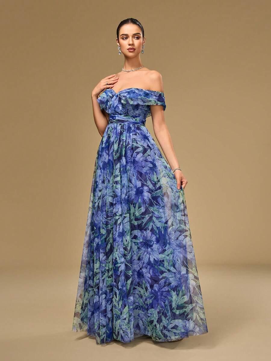 SHEIN MAXI SUKIENKA ODKRYTE RAMIONA KWIATY PK01__S