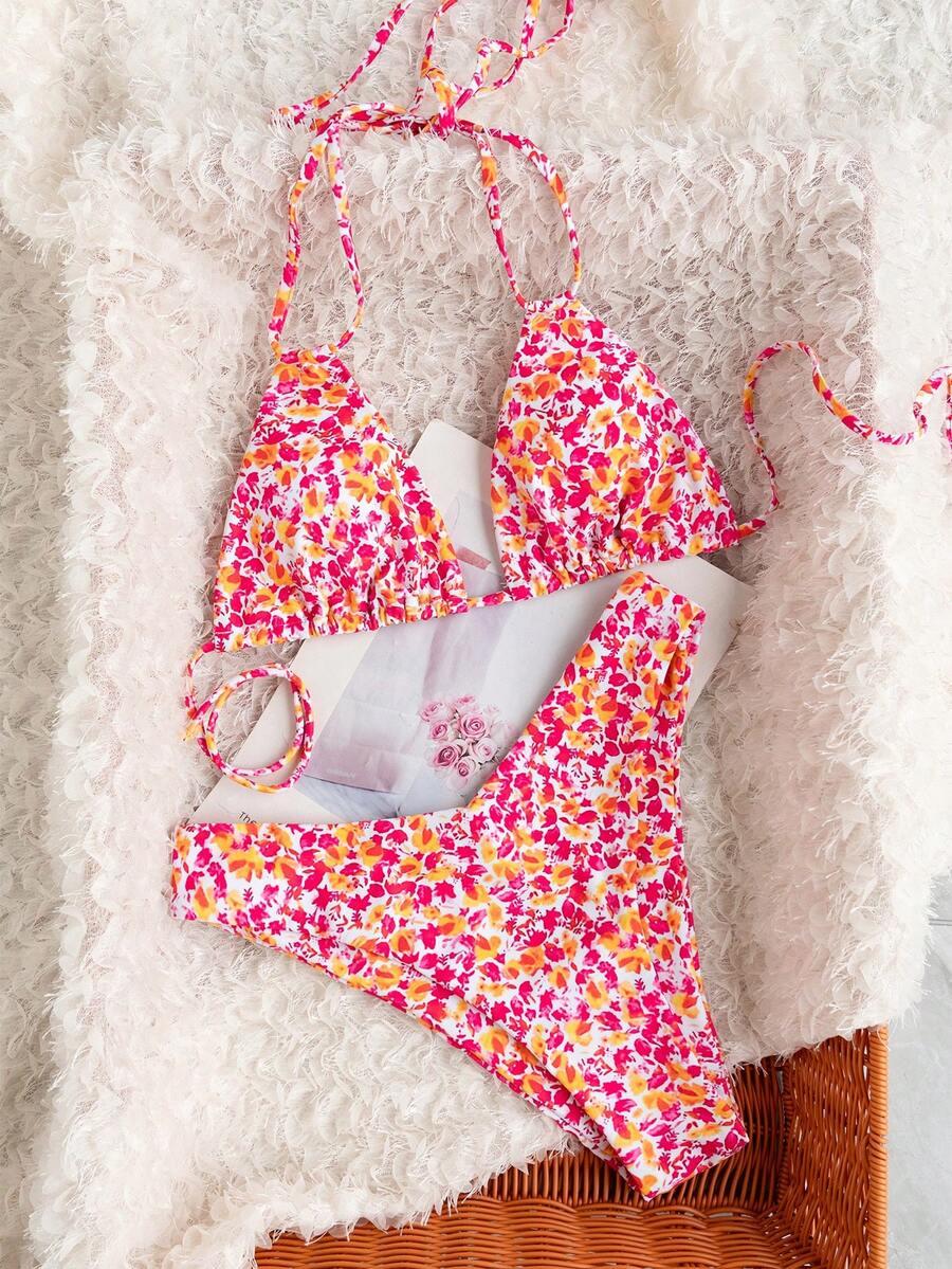 SHEIN STRÓJ KĄPIELOWY DWUCZĘŚCIOWY PRINT KWIATKI S09__M