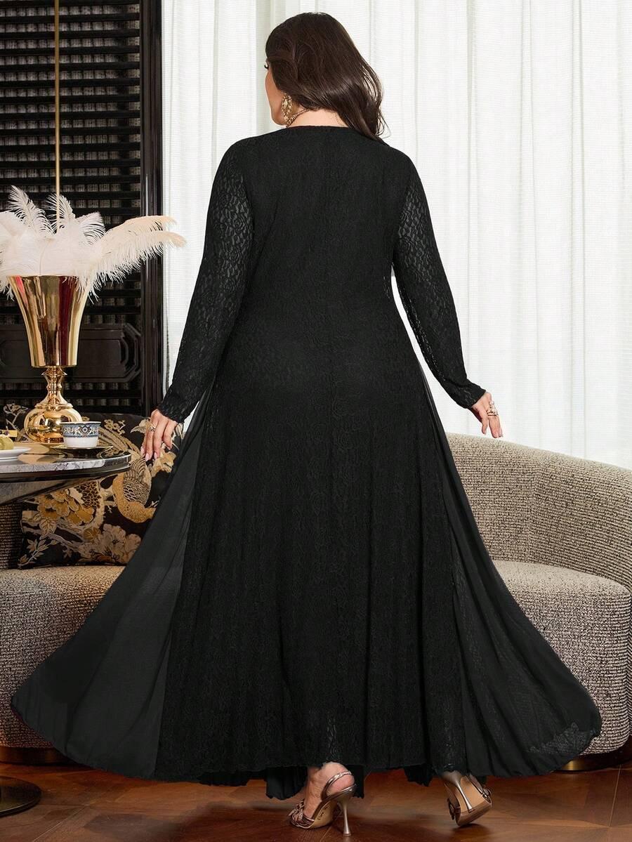 SHEIN CZARNA MAXI SUKIENKA KORONKA S06__48