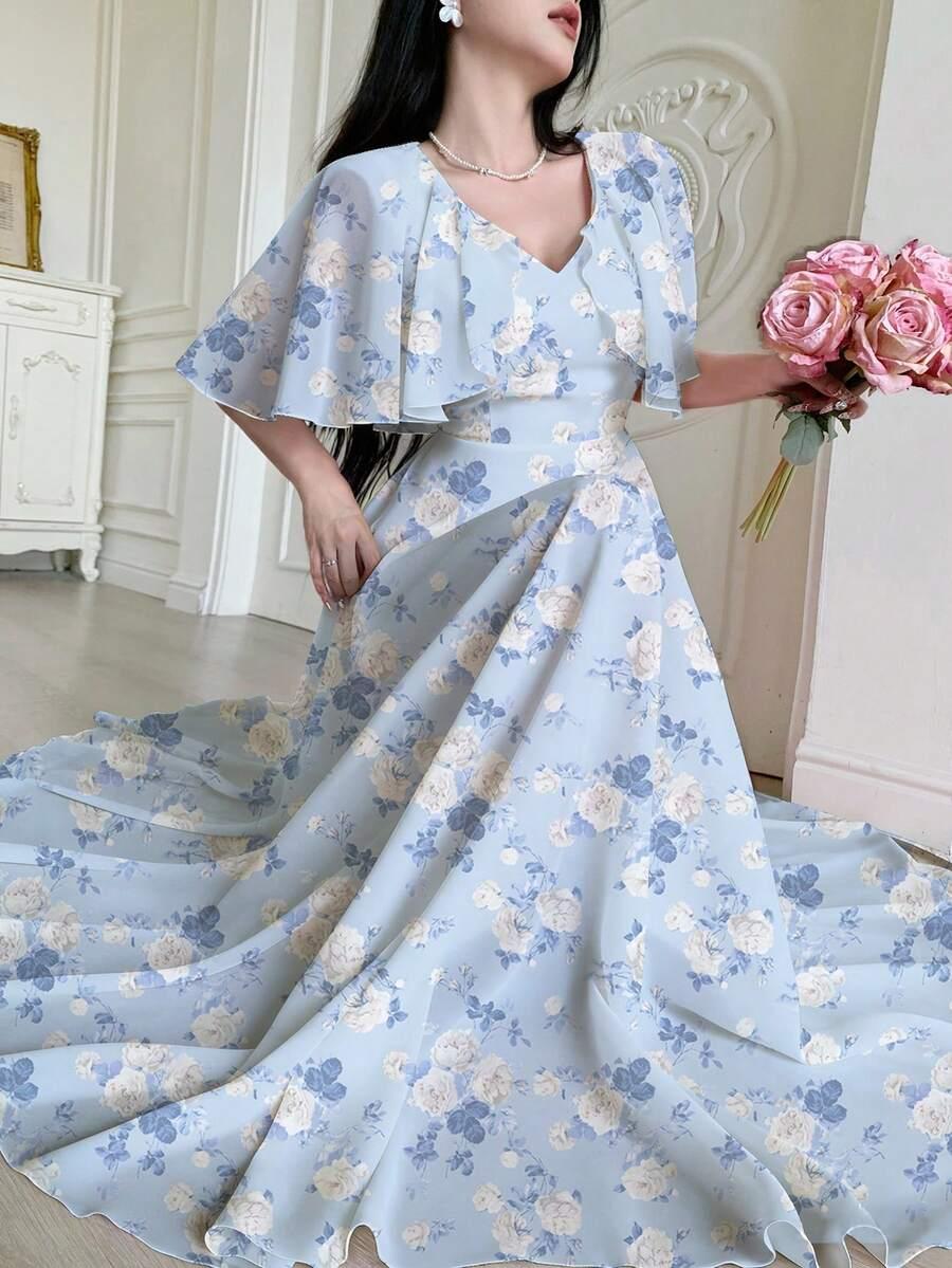 SHEIN NIEBIESKA MAXI SUKIENKA KWIATY S06__M