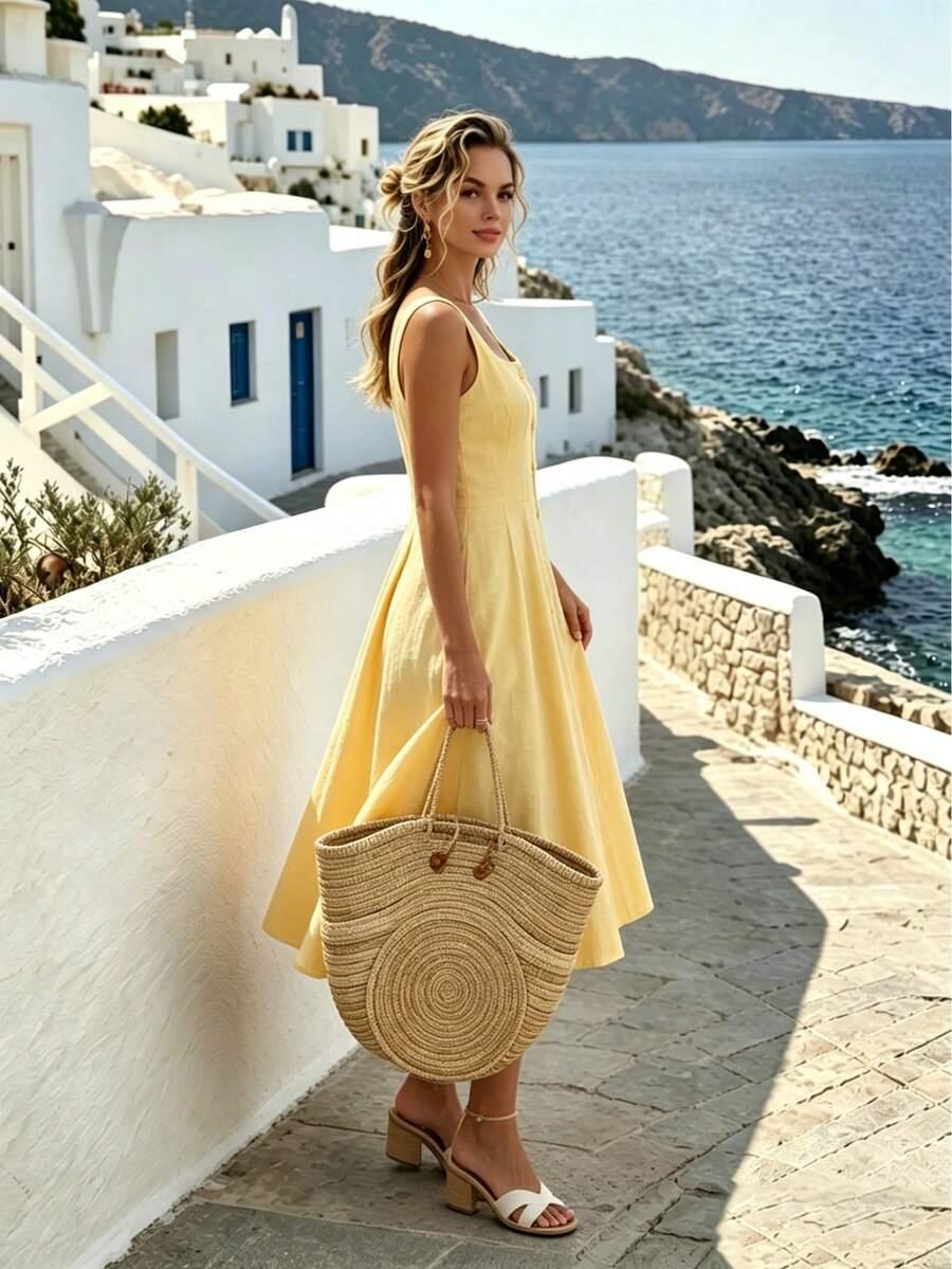 SHEIN ŻÓŁTA MIDI SUKIENKA S06__M