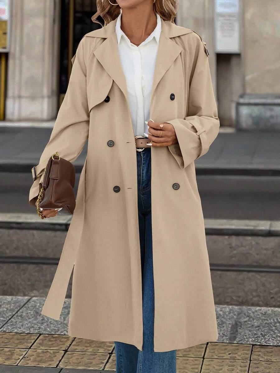 SHEIN BEŻOWY OCIEPLANY PŁASZCZ TRENCZ W01__XL