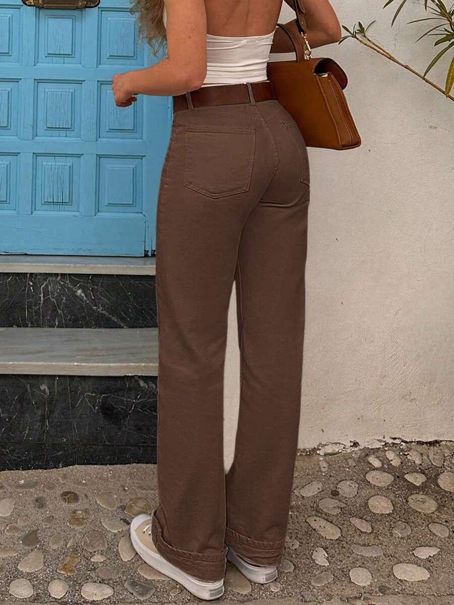 SHEIN BRĄZOWE SPODNIE JEANS