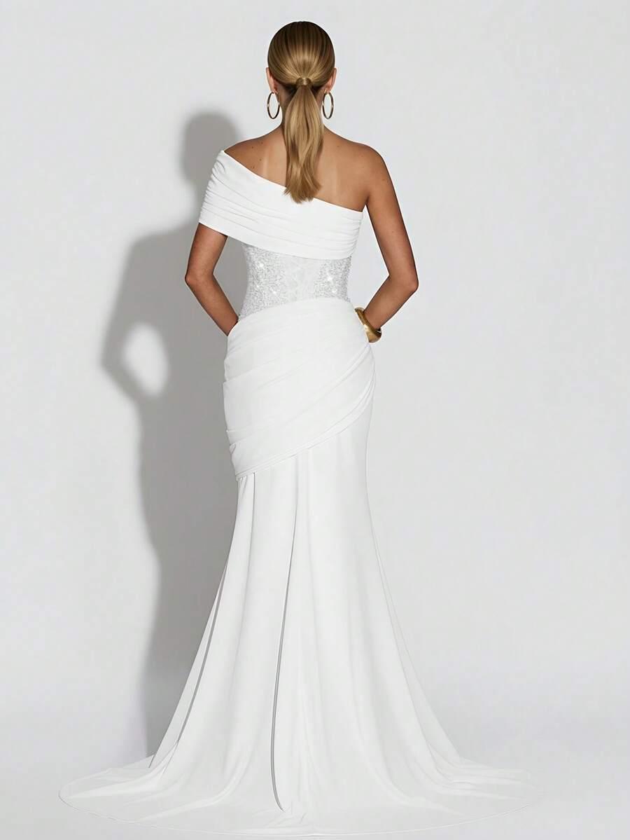 SHEIN BIAŁA SUKIENKA MAXI CEKINY S06__S