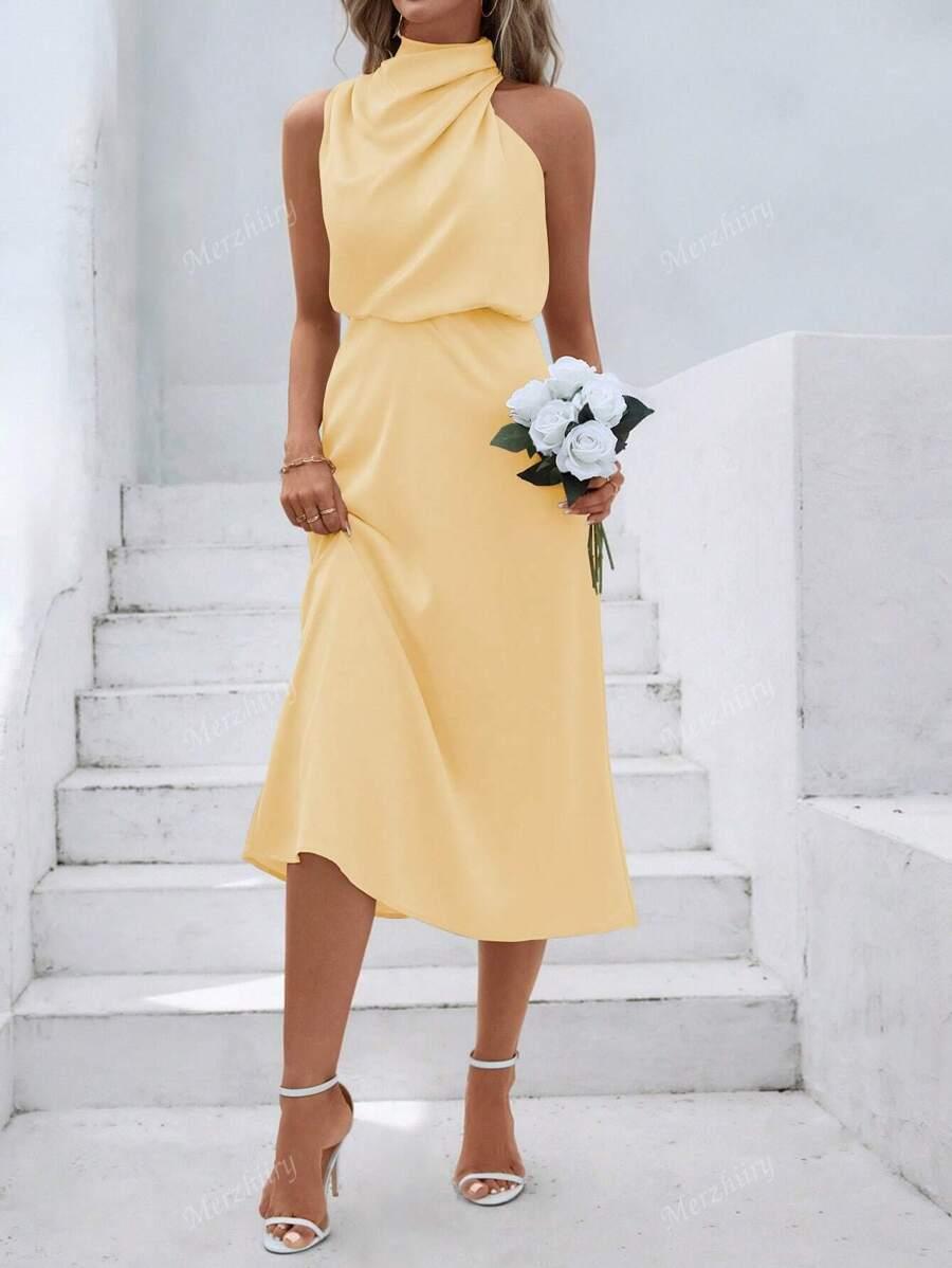 SHEIN ŻÓŁTA SUKIENKA ASYMETRYCZNY DEKOLT PK01__S