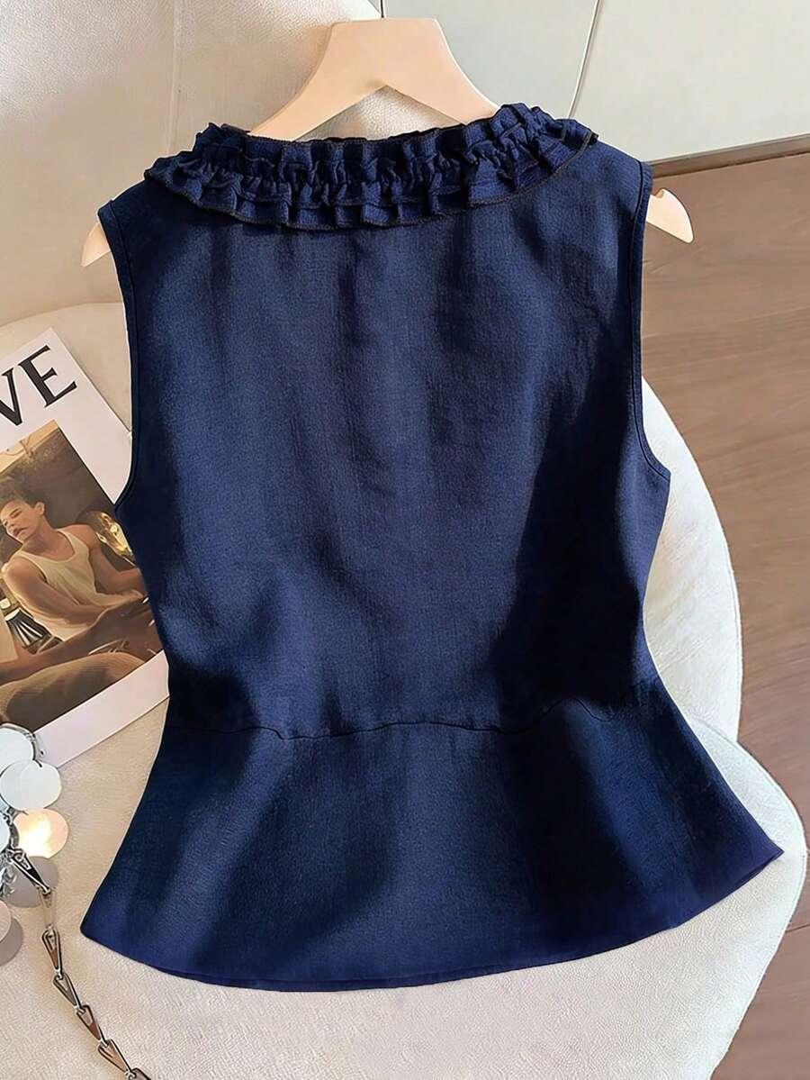 SHEIN GRANATOWY TOP FALBANKI S06__M