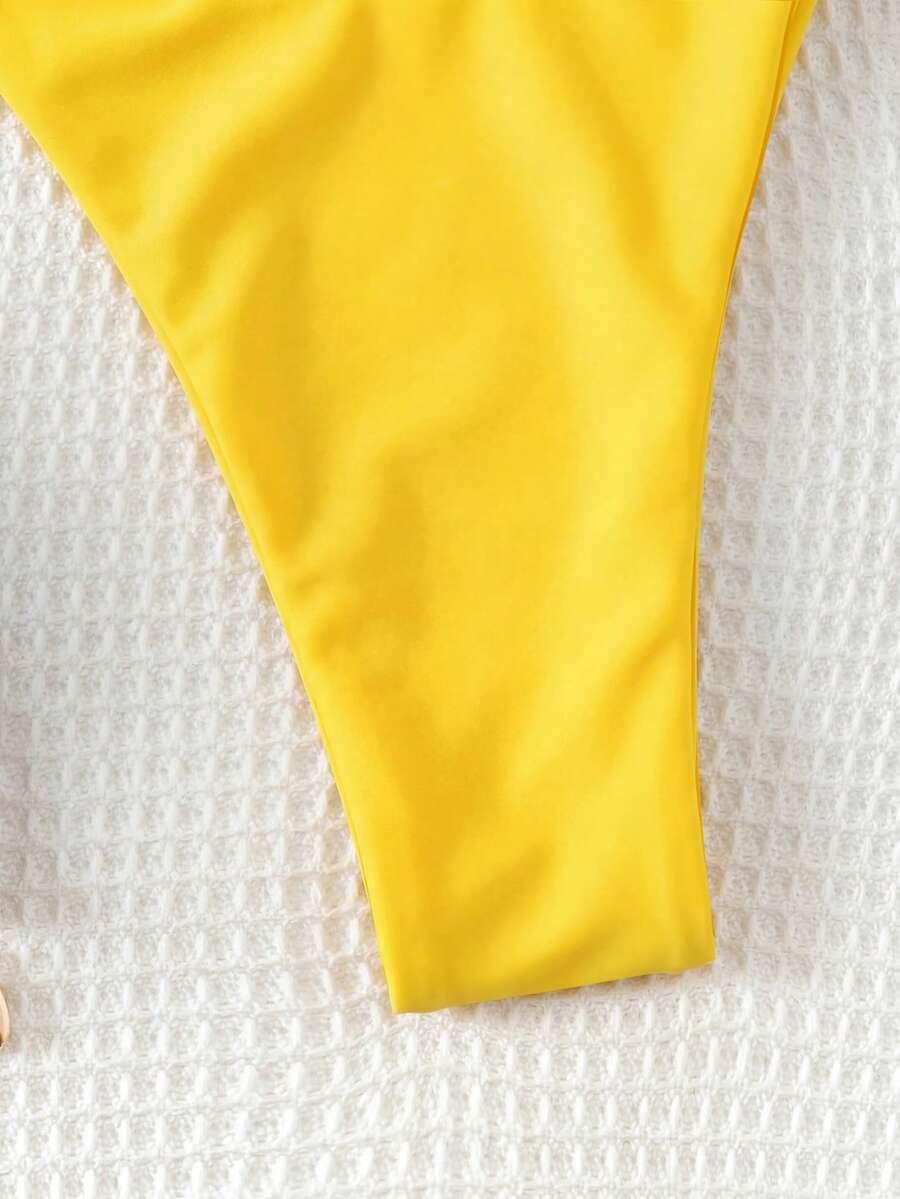SHEIN ŻÓŁTY DWUCZĘŚCIOWY STRÓJ KĄPIELOWY WIĄZANIE S09__L
