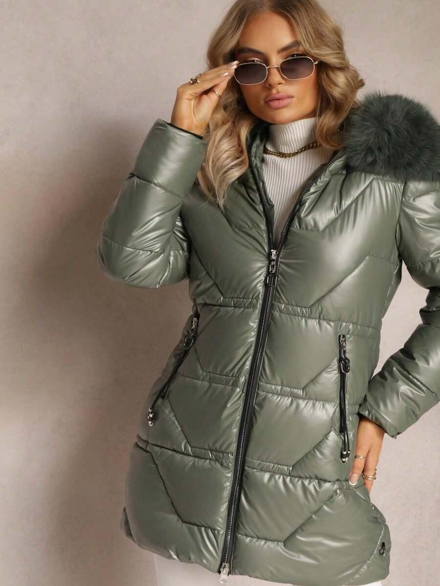 SHEIN ZIELONA PIKOWANA KURTKA FUTERKO W01__M