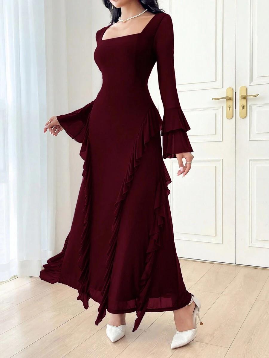 SHEIN MAXI BORDOWA SUKIENKA FALBANY S06__L