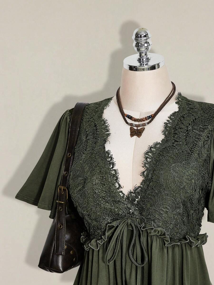 SHEIN ZIELONA MINI SUKIENKA Z KRÓTKIM RĘKAWEM S06__54