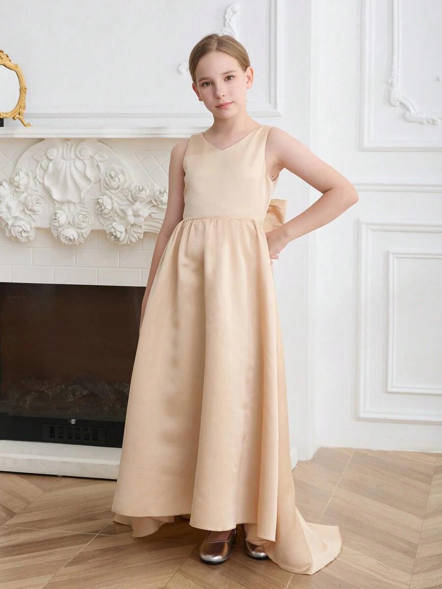 SHEIN BEŻOWA MAXI SUKIENKA KOKARDA PK01__146/152