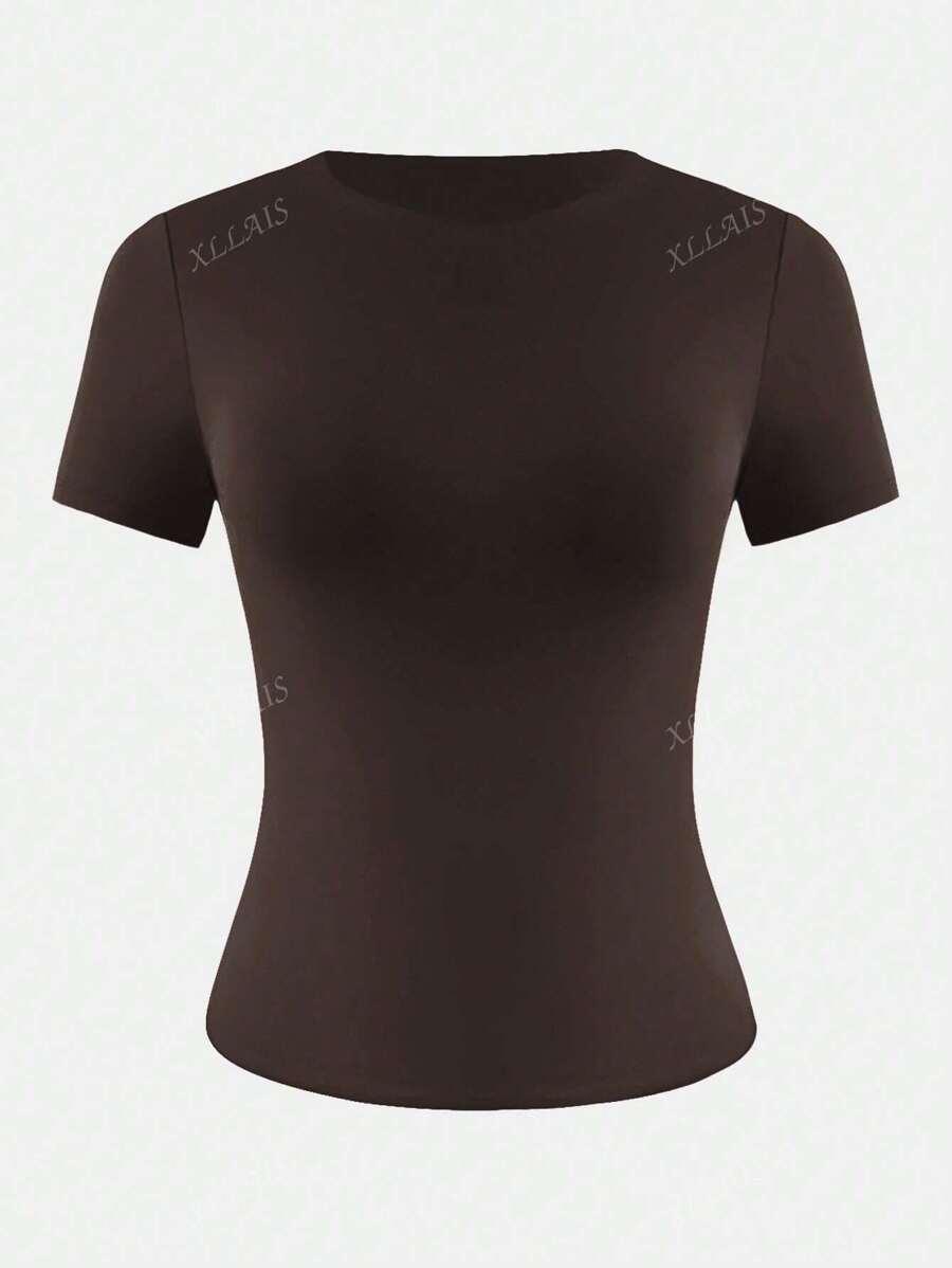 SHEIN BRĄZOWY TOP Z KRÓTKIM RĘKAWEM S06__XS