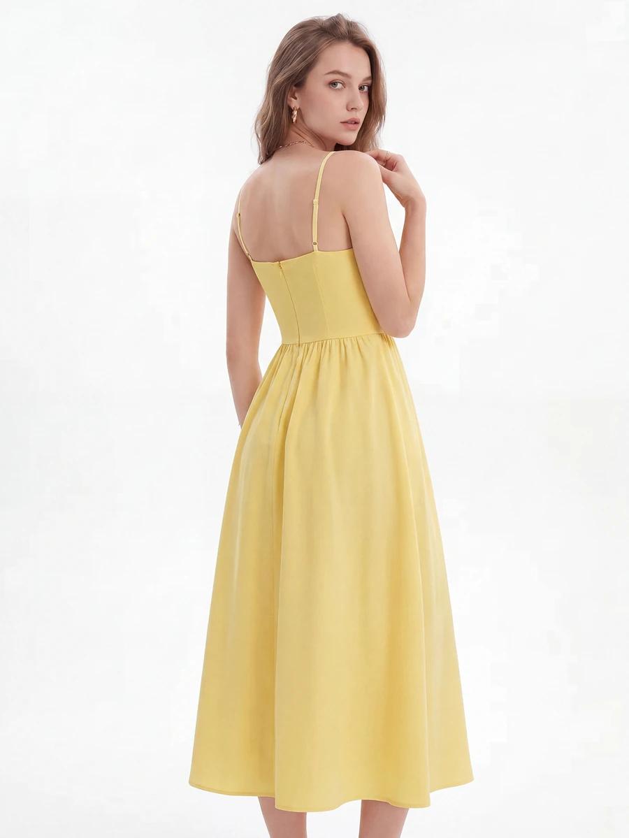 SHEIN ŻÓŁTA MIDI SUKIENKA NA RAMIĄCZKACH S06__46