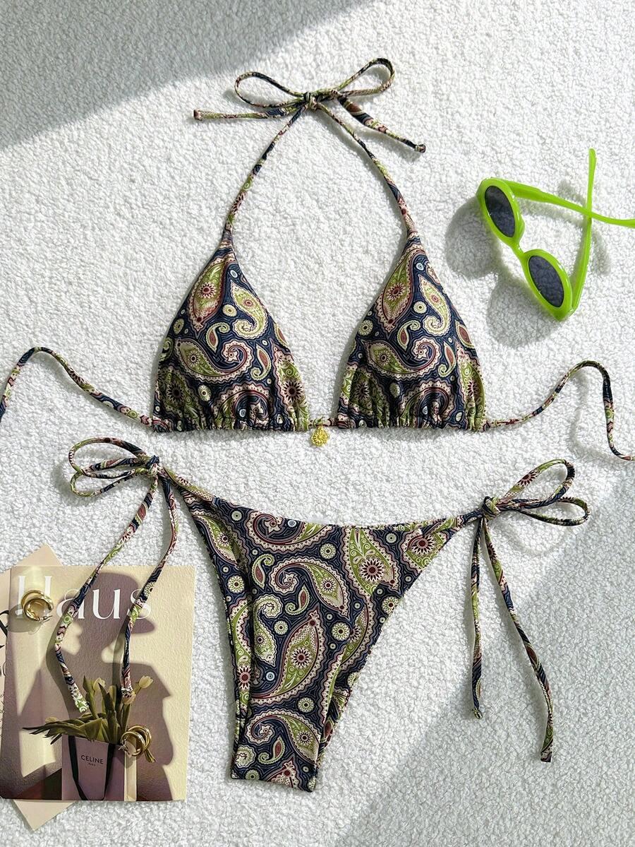 SHEIN WIĄZANY DWUCZĘŚCIOWY STRÓJ KĄPIELOWY PRINT S09__L