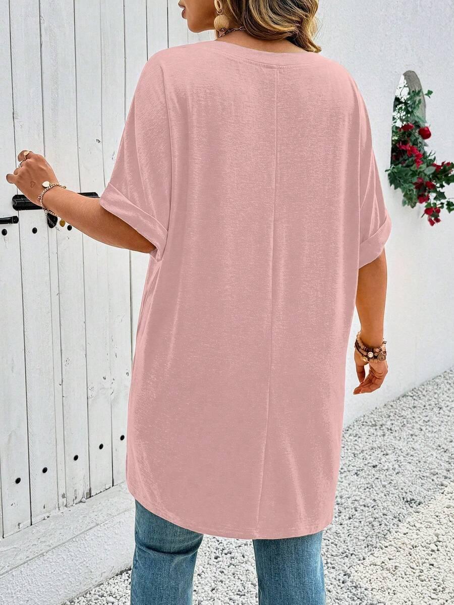 EMERY ROSE RÓŻOWY T-SHIRT V-NECK S06__46