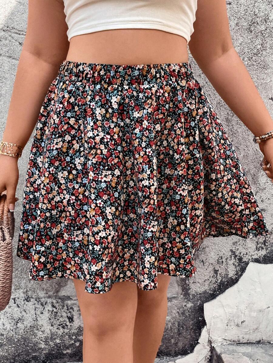 SHEIN ROZKLOSZOWANA MINI SPÓDNICA KWIATY S06__XXL