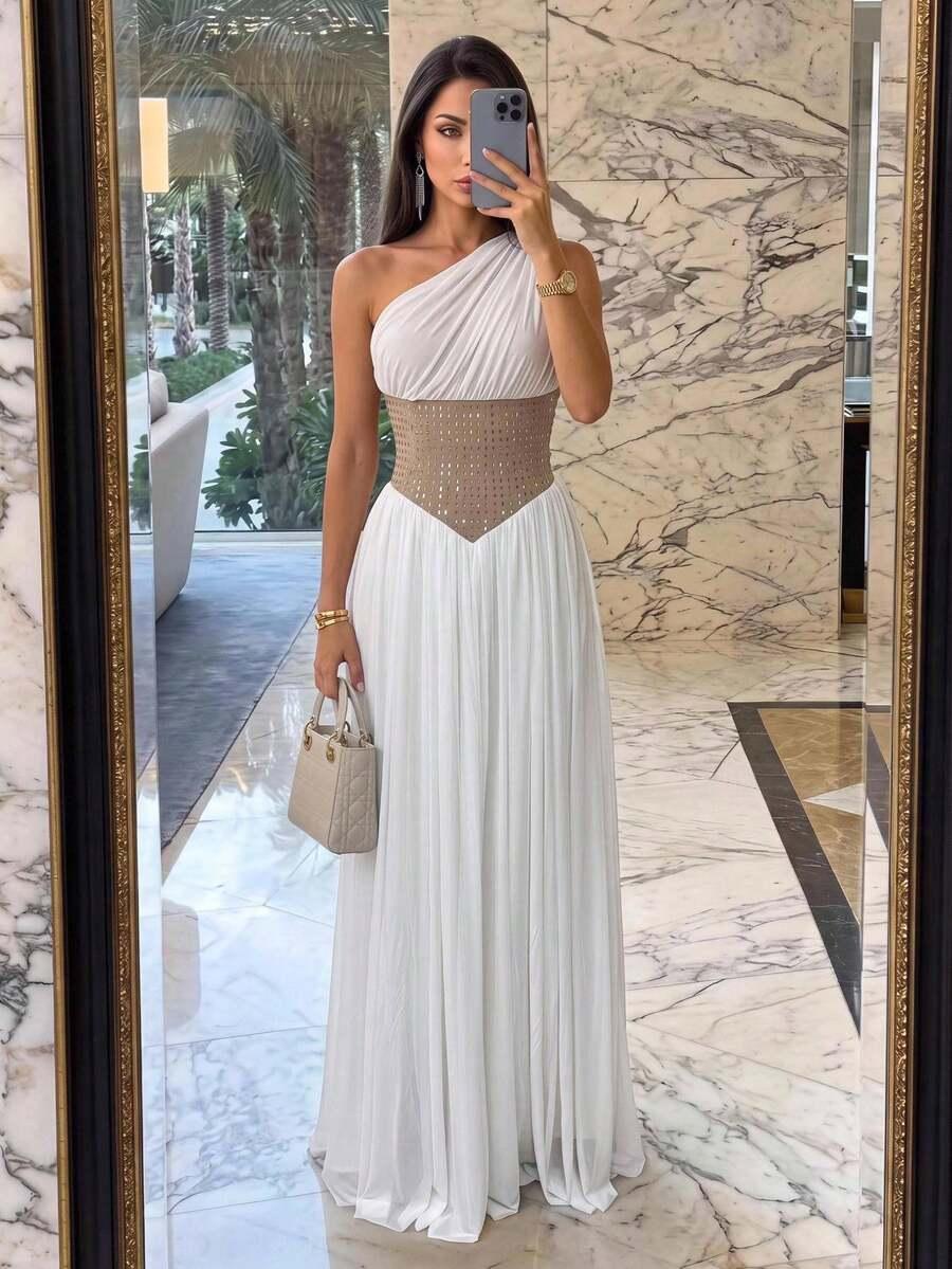 GLAMRAE BIAŁA MAXI SUKIENKA ZDOBIENIE S06__S