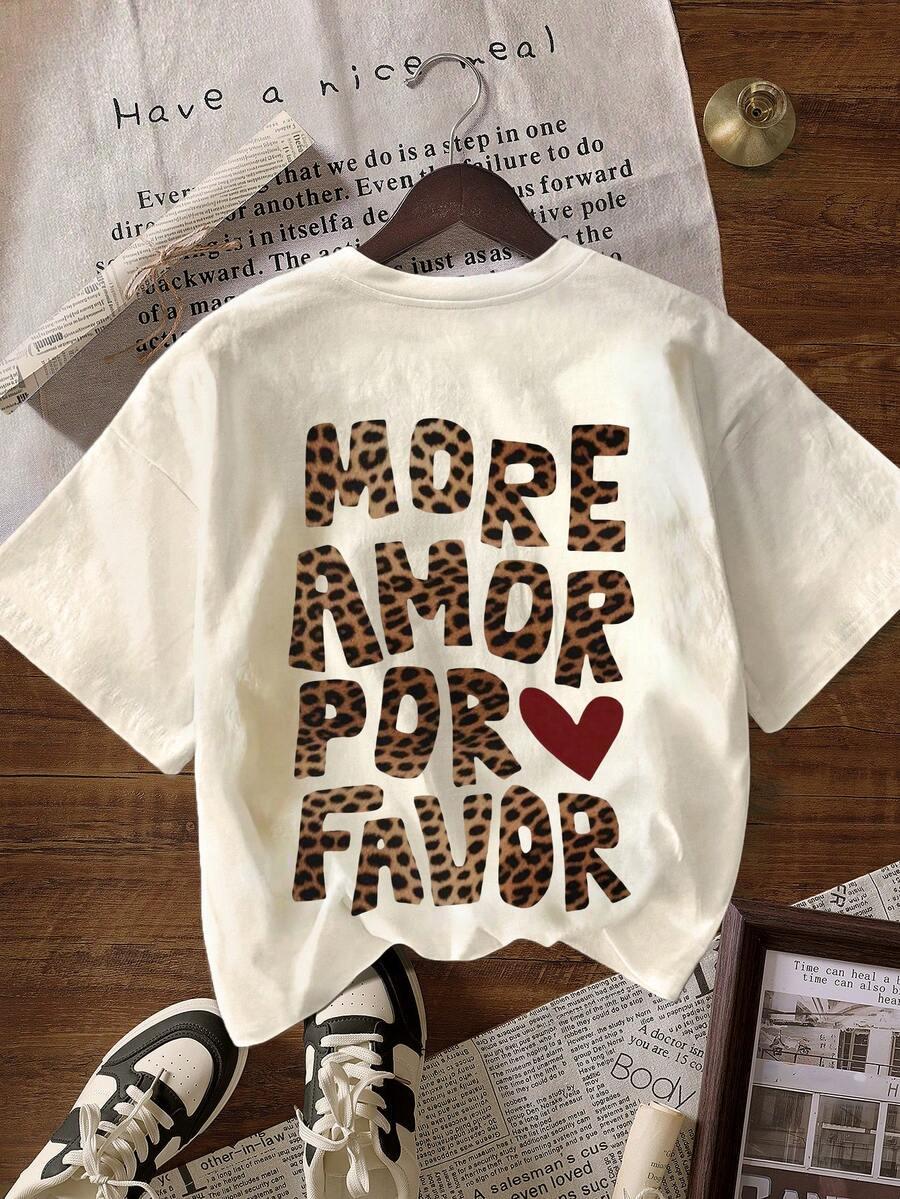 SHEIN BEŻOWY T-SHIRT NADRUK S06__L