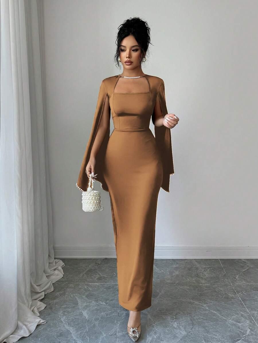 SHEIN BRĄZOWA MAXI SUKIENKA S06__M