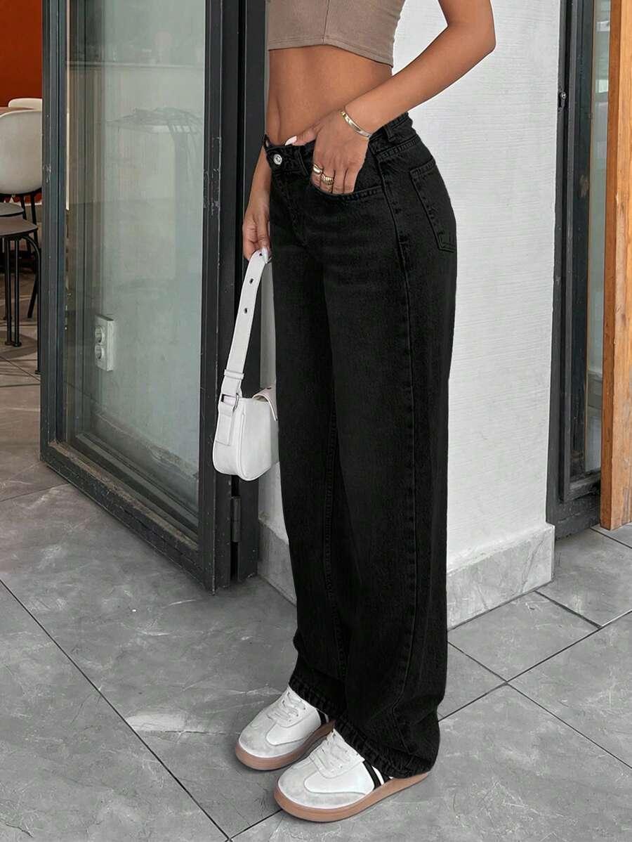 SHEIN PROSTE SPODNIE JEANS WYSOKI STAN S06__L
