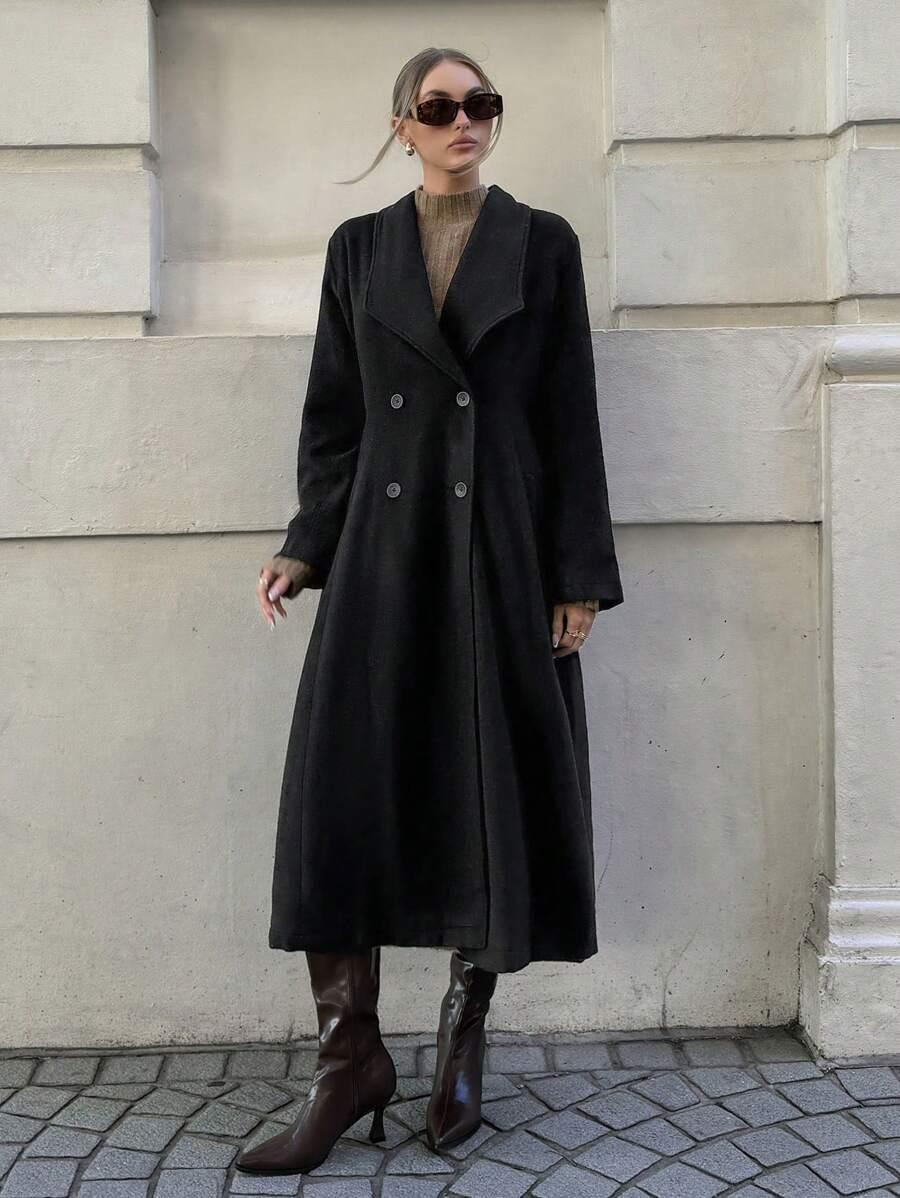 SHEIN CZARNY KLASYCZNY PŁASZCZ W01__M