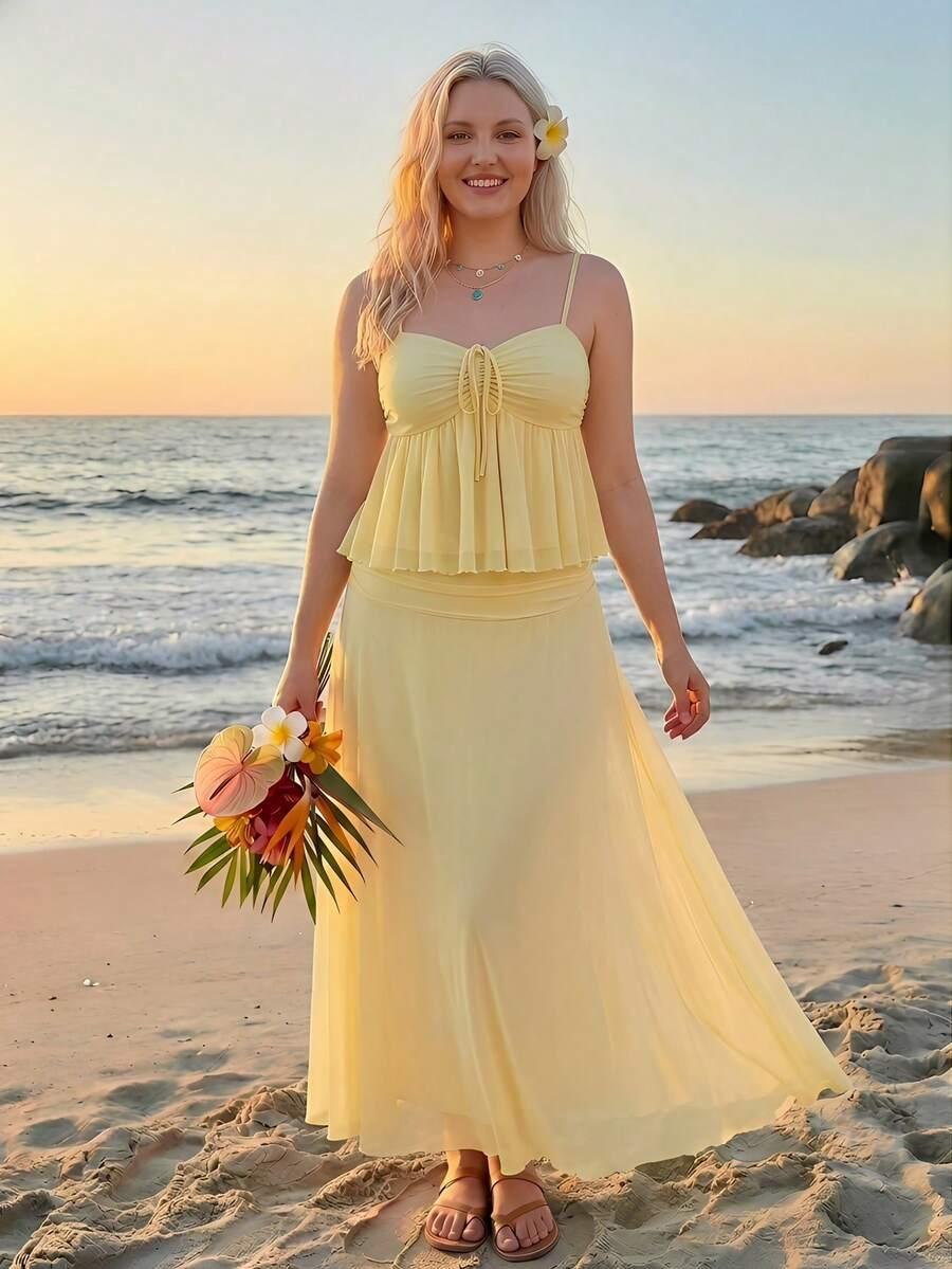 SHEIN ŻÓŁTY KOMPLET TOP SPÓDNICA S06__46