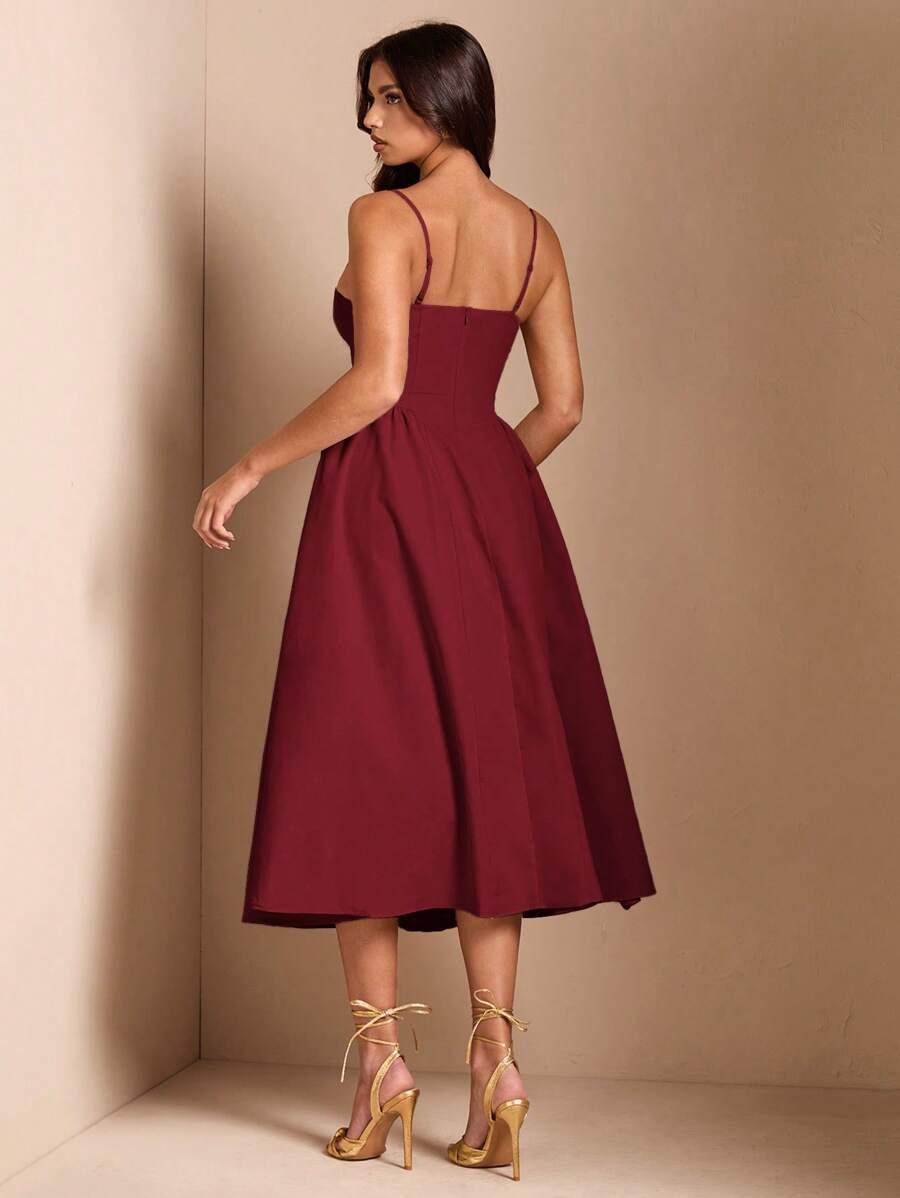 SHEIN BORDOWA ROZKLOSZOWANA MIDI SUKIENKA NA RAMIĄCZKACH PK01__XXL