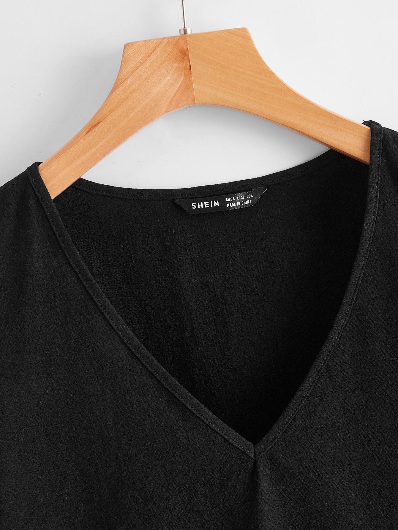 SHEIN CZARNA BLUZKA V-NECK FALBANA S06__S