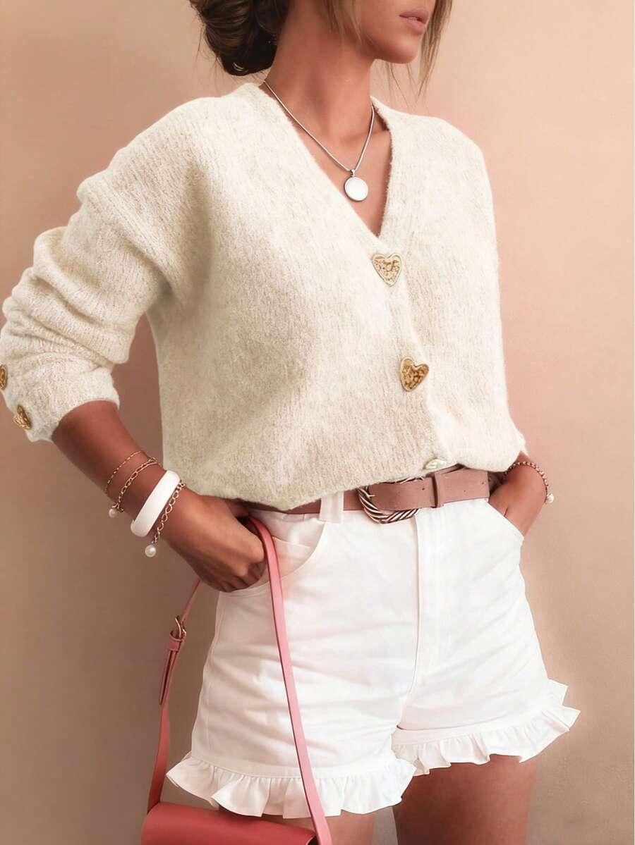SHEIN KREMOWY SWETER GUZIKI S06__S