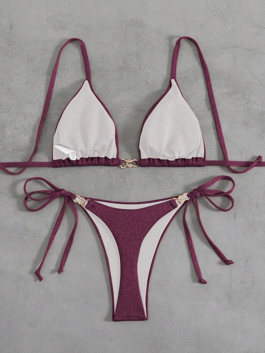 SHEIN RÓŻOWY KOMPLET BIKINI WIĄZANIE S09__XXS