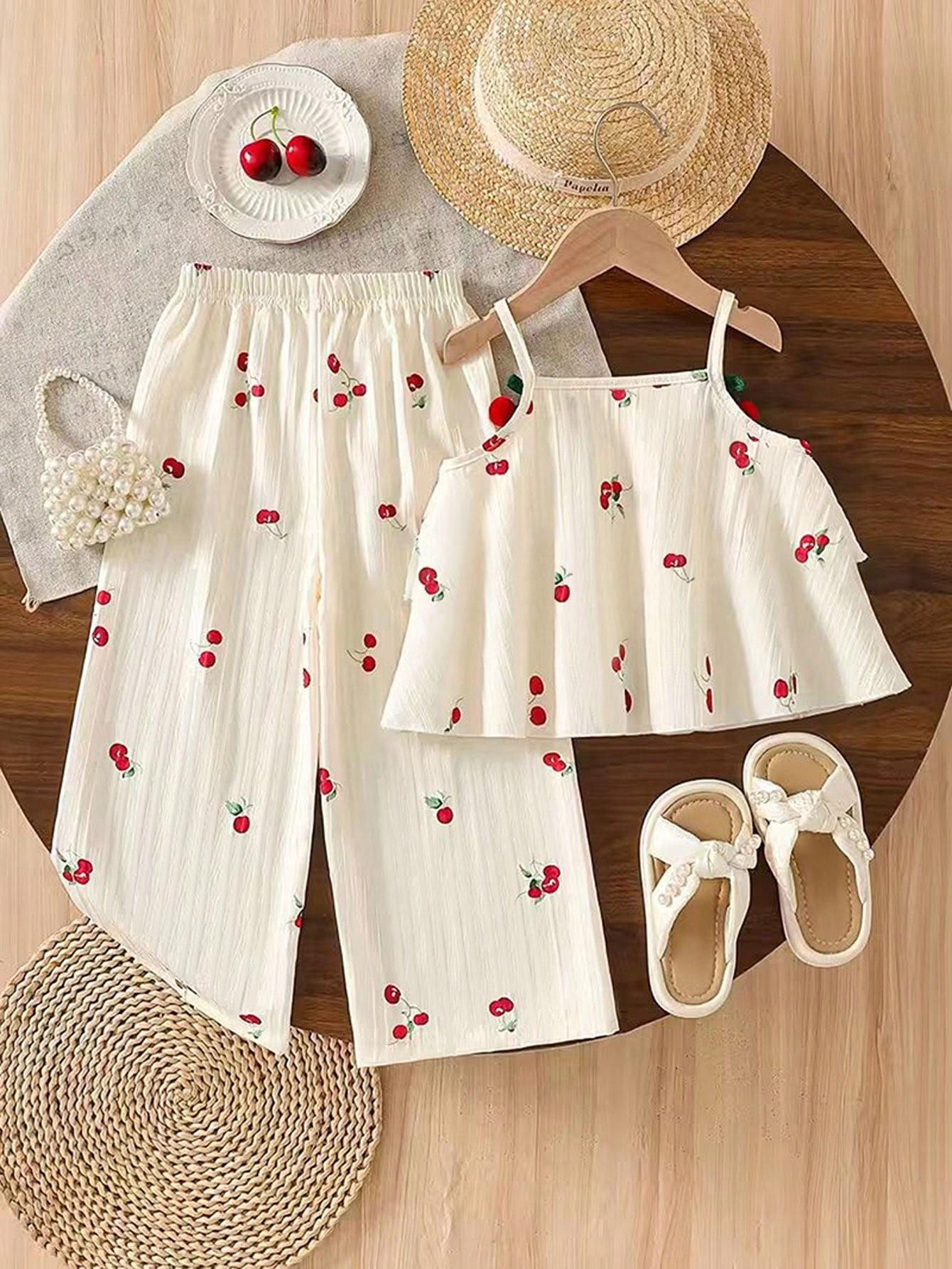 SHEIN KOMPLET TOP SPODNIE WZÓR OWOCE PK01__110/116