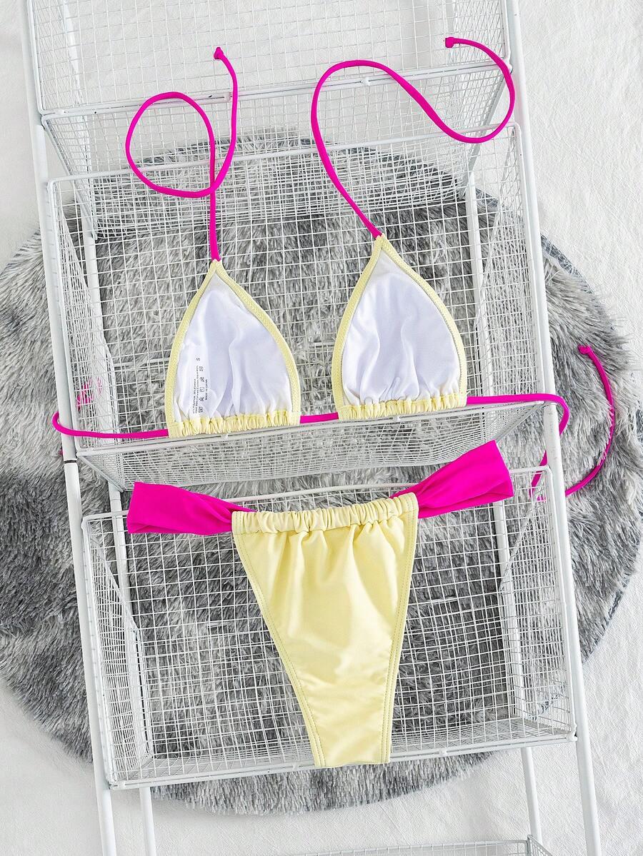 SHEIN ŻÓŁTY KOMPLET BIKINI KONTRAST S09__XS