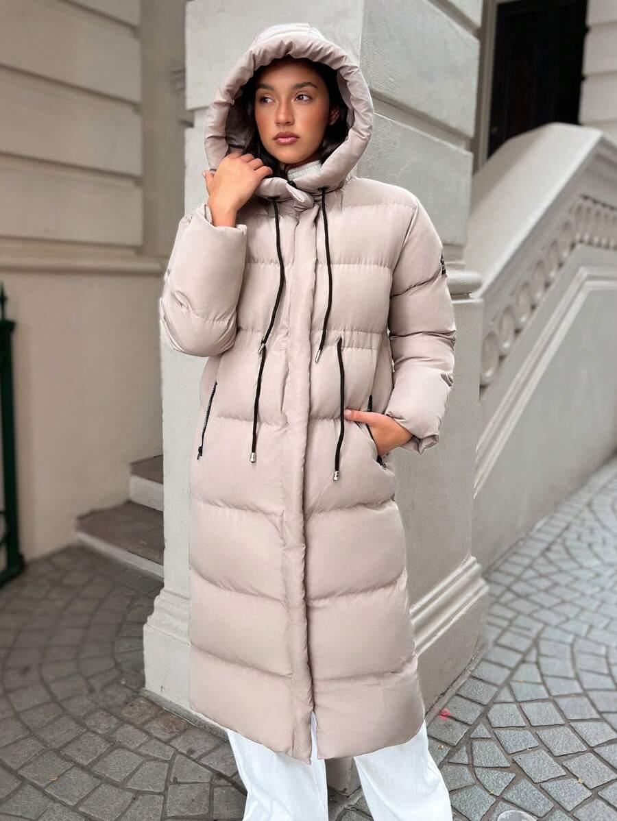 SHEIN BEŻOWA PUCHOWA KURTKA Z KAPTUREM W01__XL