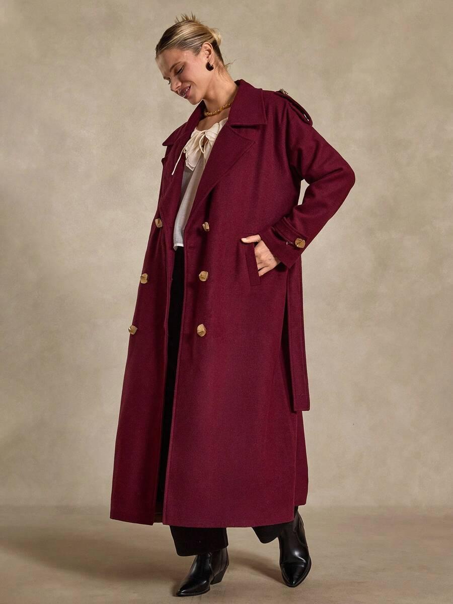 DEMLI FASHION KLASYCZNY PŁASZCZ DWURZĘDOWY GUZIKI W01__XL