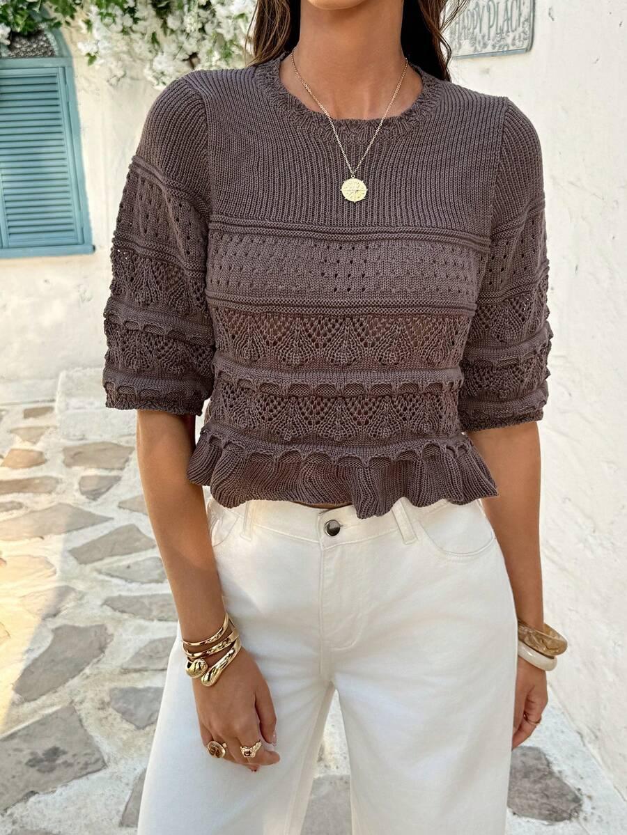 SHEIN BRĄZOWY DZIANINOWY SWETER S06__L