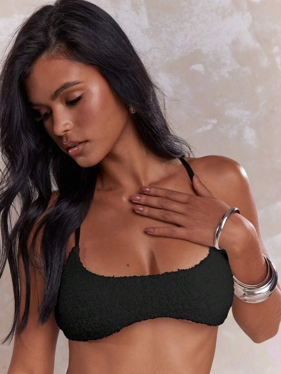 MISSGUIDED CZARNY TOP TYPU BRALETTE DZIANINA ODKRYTE PLECY S06__S