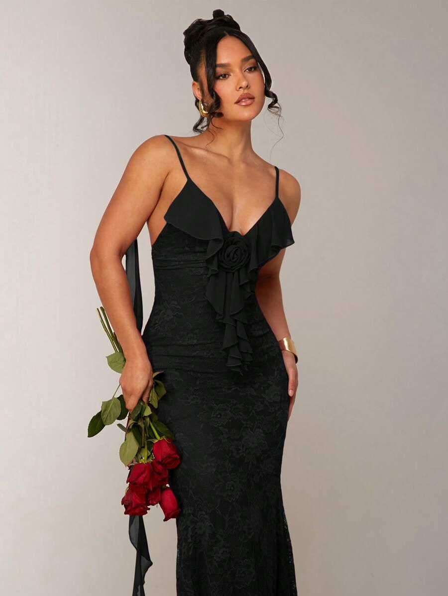 SHEIN CZARNA MAXI SUKIENKA ODKRYTE PLECY S06__XS