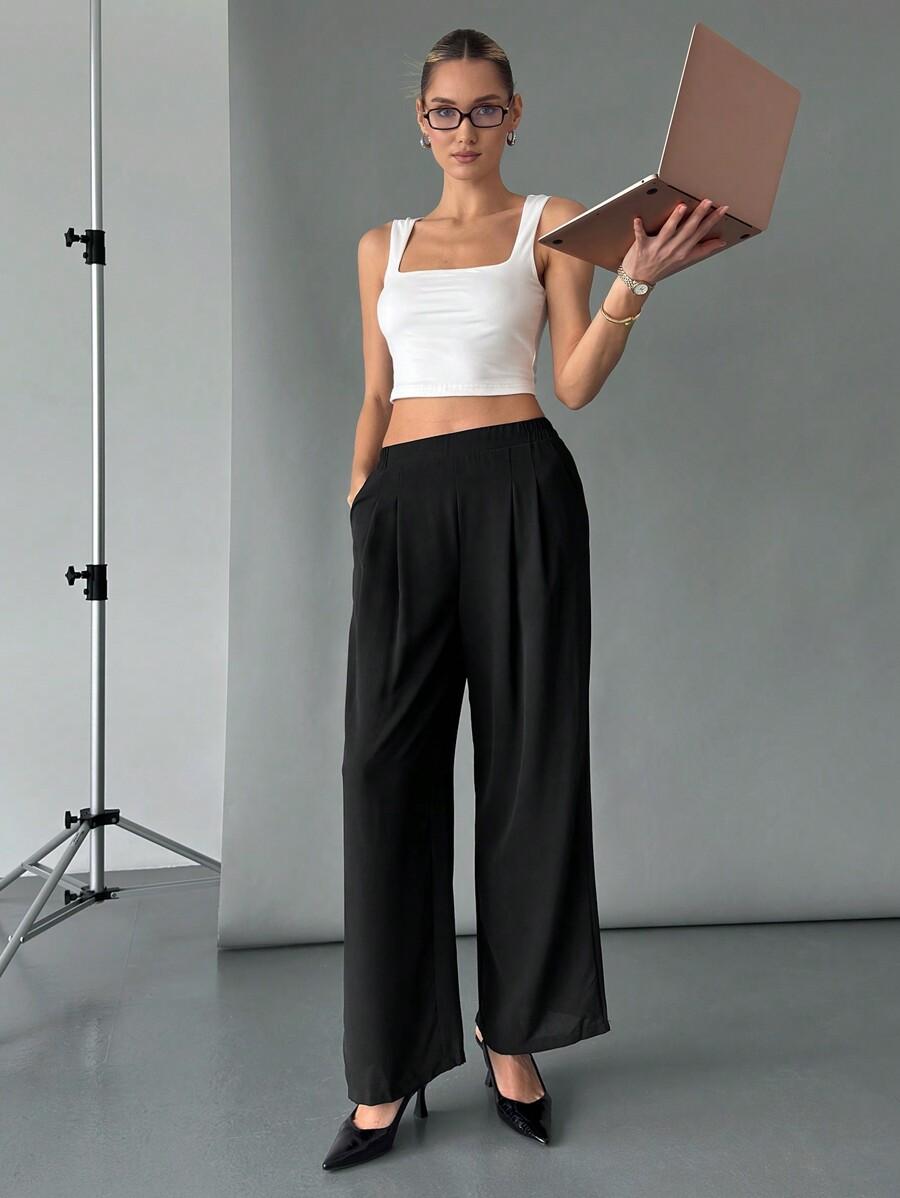 SHEIN CZARNE SPODNIE PROSTA NOGAWKA S06__L