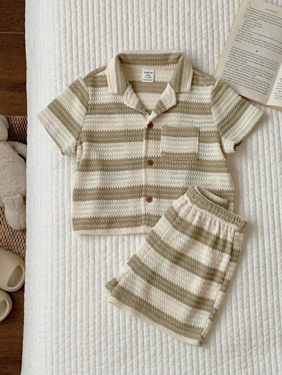 SHEIN KOMPLET KOSZULA SPODENKI WZÓR PASKI S06__74-80