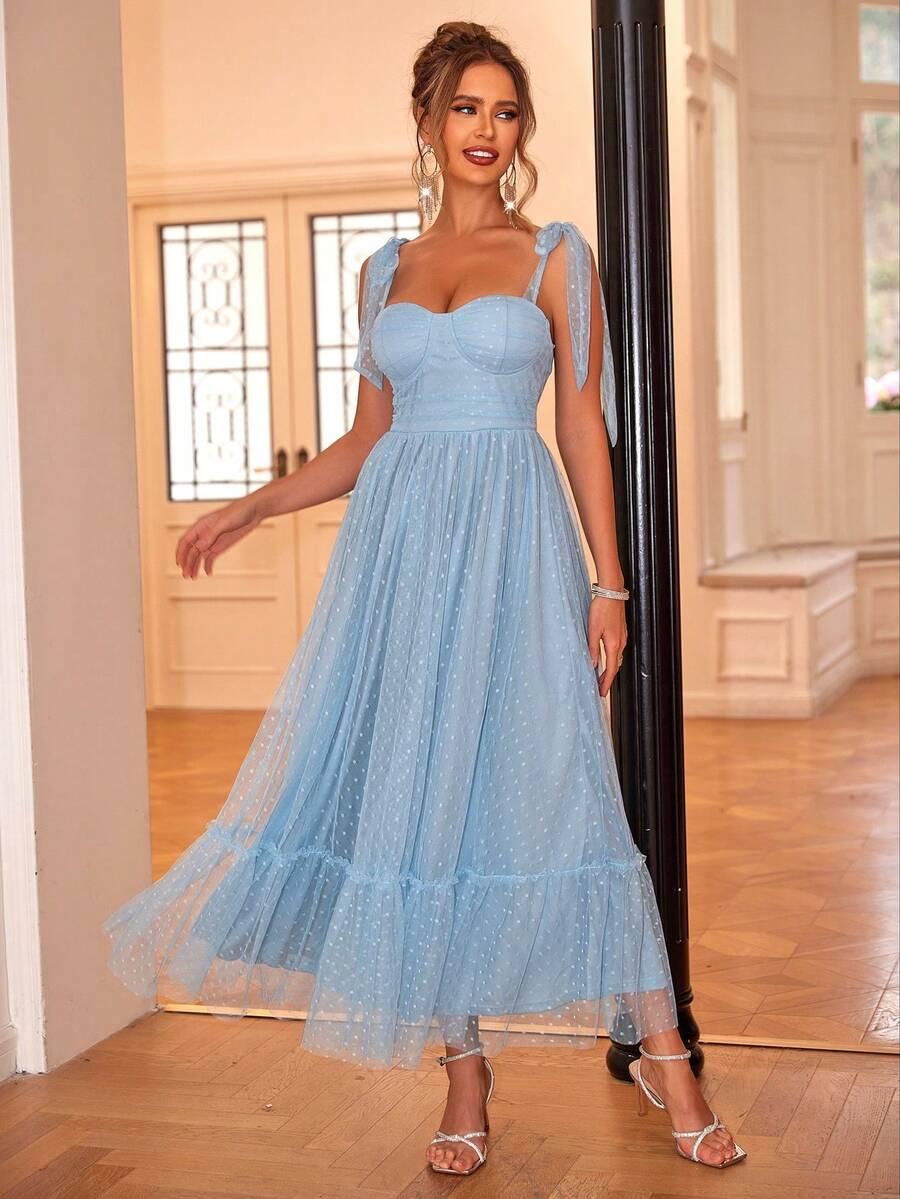 JOYFUNEAR NIEBIESKA MIDI SUKIENKA S06__M